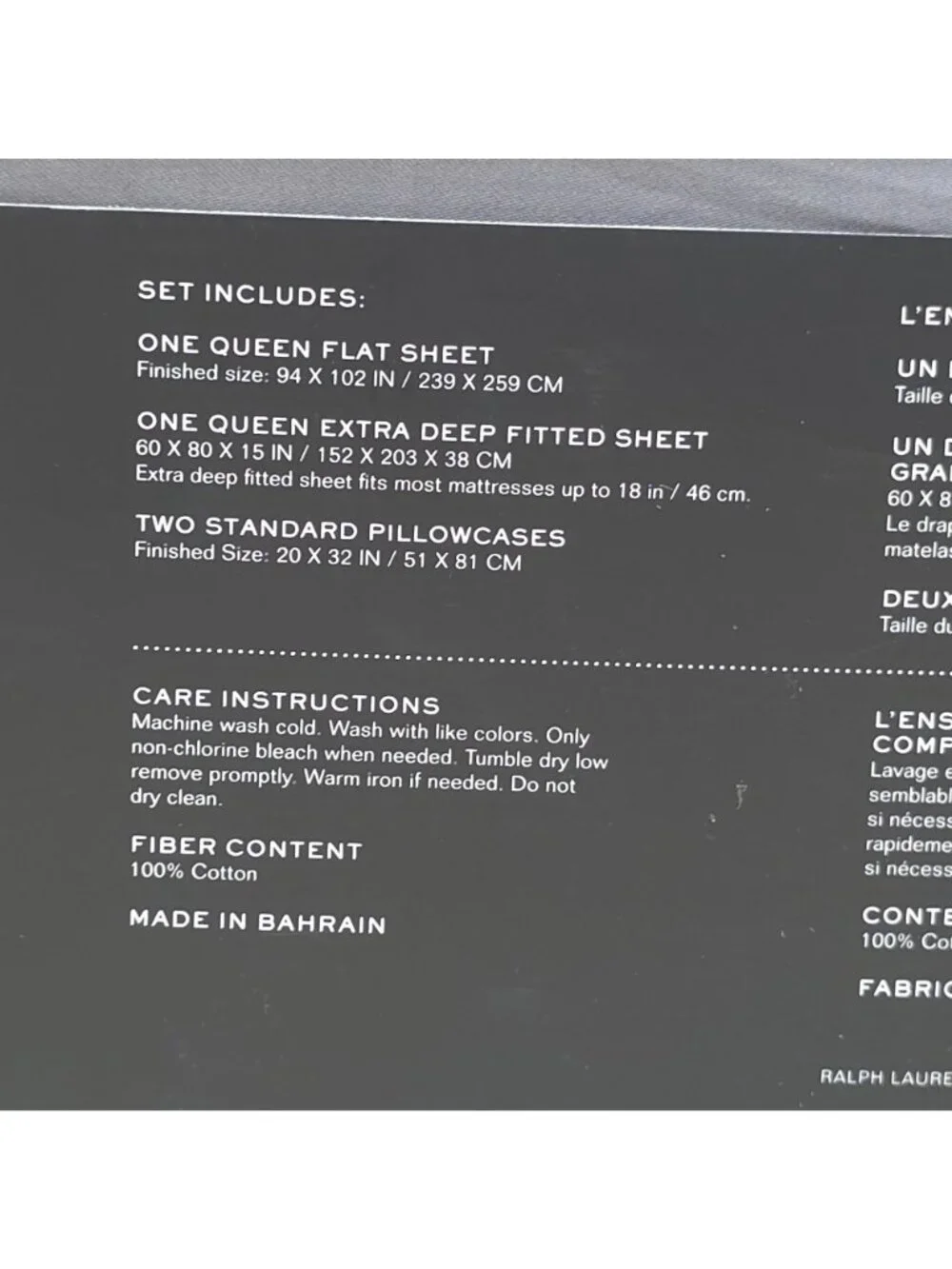 Lauren Ralph Lauren Dunham Sateen Queen Sheet Set Charcoal Gray 300 Thread Count